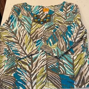 Ruby Rd. Blue and Green Leaf Print Top